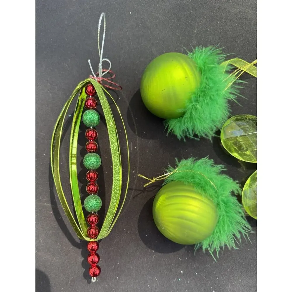 3 Vintage Department 56 Whimsical Green Christmas ornaments -Lo10